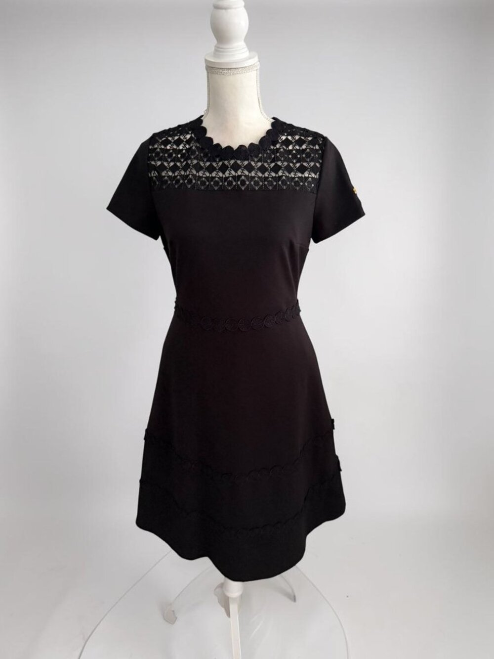 KARL LAGERFELD Black Eyelet A Line Chateau de Honu Dress Size 8